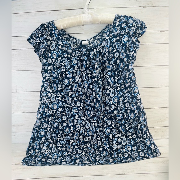 GAP Small Floral Flutter Scoop Floral Cotton-Rayon Blouse Blue & White - Picture 6 of 9